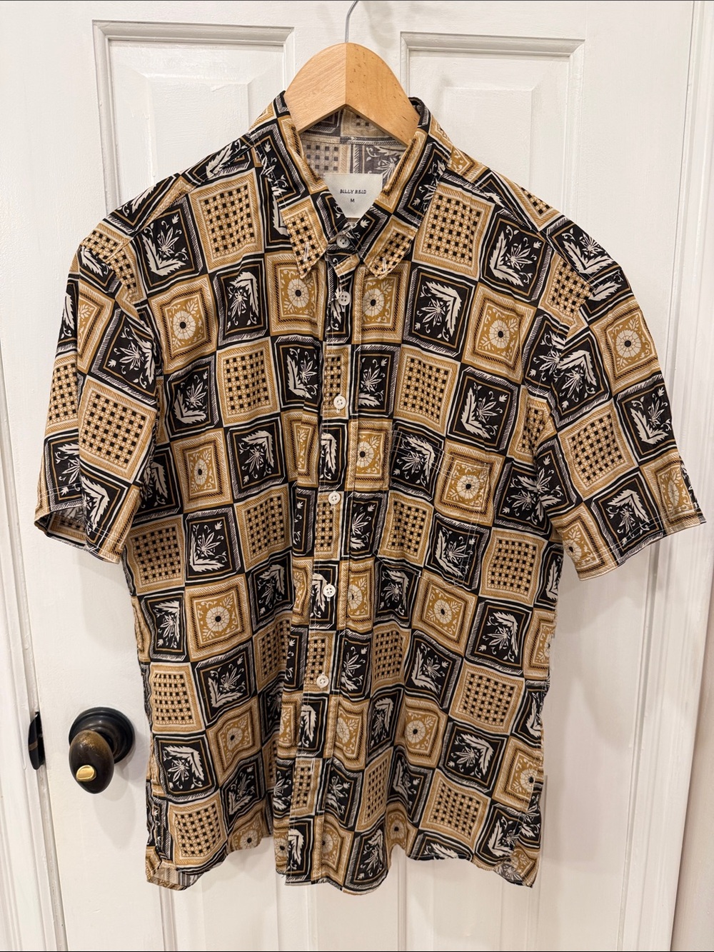 Billy Reid Men's Short-Sleeve Geometric Print Shirt - Black & Tan